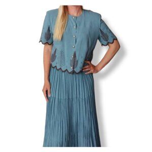 Double D Ranch RARE 2 Piece Embroidered Jacket Skirt Set SM Blue